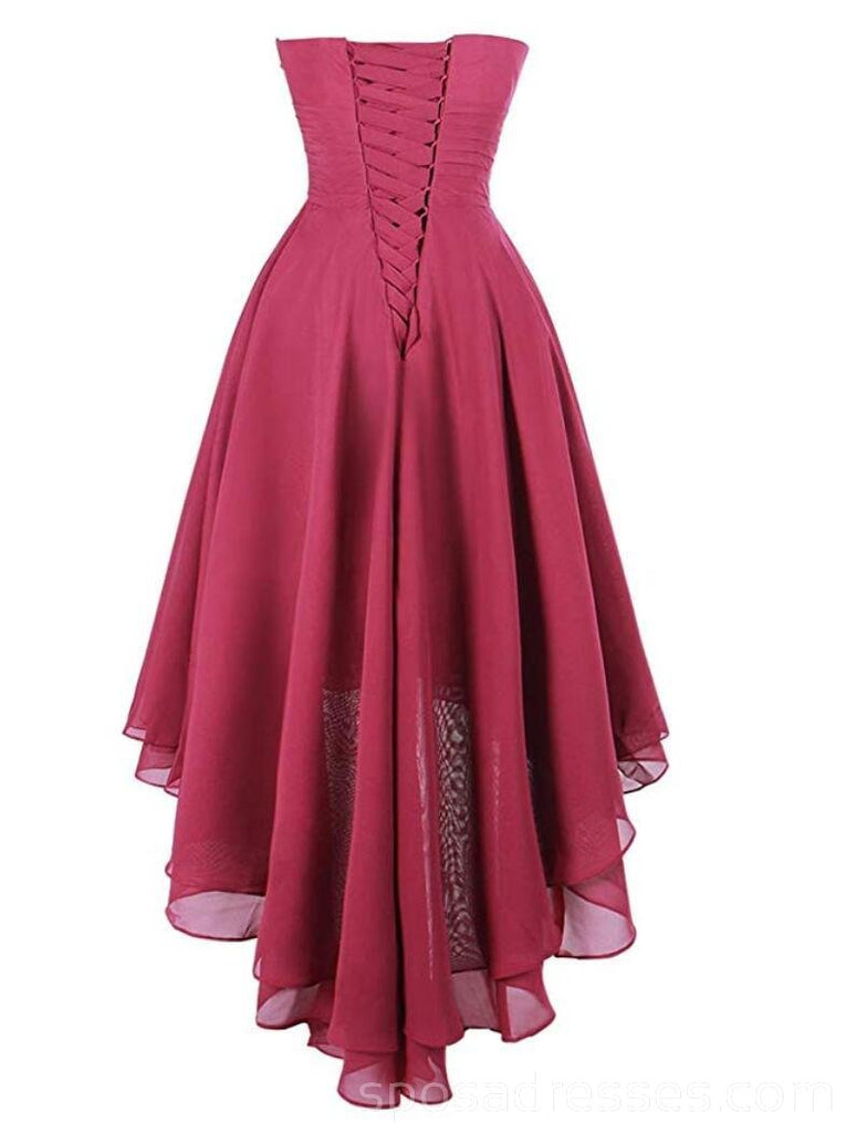 Robes de bal pas chères en mousseline de soie rouge foncé haut bas en ligne, robes de bal courtes pas chères, CM759