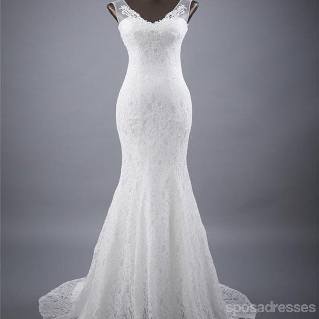 Robes de parti de mariage de sirène de lacet de décolleté en pointe élégantes, robe de mariée d'avantage, WD0030