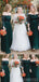 Robes de demoiselle d'honneur vertes à manches longues et épaules dénudées en ligne, Robes de demoiselle d'honneur pas chères, WG748