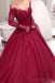 Εκτός ώμου Σκούρο κόκκινο μακρυμάνικο δαντέλα Μια γραμμή μακρά βραδινά φορέματα, 17470