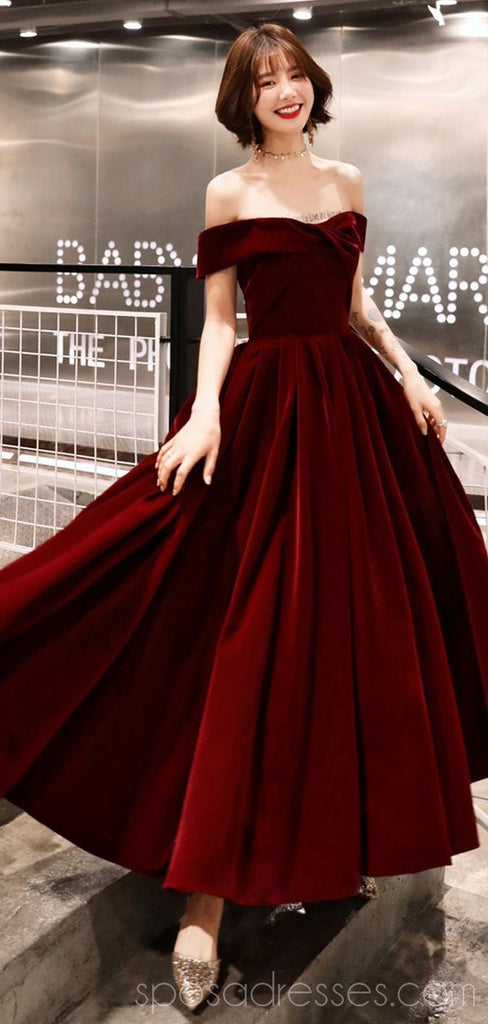 Simple Off Shoulder Σκούρο Κόκκινο Φτηνά Homecoming Φορέματα Online, Φθηνά Κοντά Prom Promes, CM776