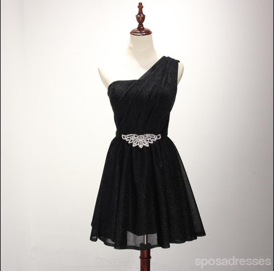 Une Épaule Noir Homecoming Robes de Bal Abordables de soirée Courte Dos de Corset Robes de Bal, Parfait Robes de bal, CM230