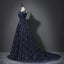 Scoop Navy Star Sequin Cheap Long Evening Prom Dresses, Cheap Custom Sweet 16 Dresses, 18536