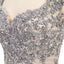 Καπάκι μανίκια δαντέλα χάντρες γκρι γοργόνα μακρύ βράδυ prom φορέματα, φτηνά γλυκά 16 φορέματα, 18363