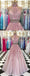 Sexy Halfter Zweiteiler Rosa Spitze Lange Abend Ballkleider, Günstige Custom Sweet 16 Kleider, 18538