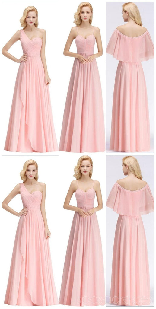 Chiffon Blush Pink Αναντιστοιχίες απλά φθηνά φορέματα παράνυμφων Online, WG521