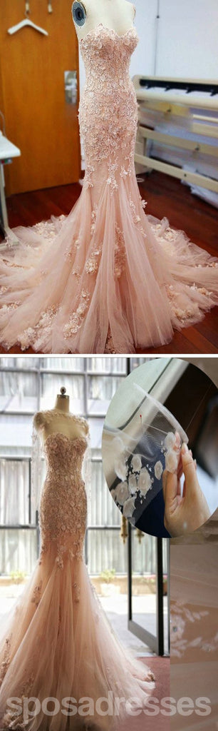 Ροζ δαντέλα γλυκό σέξι γοργόνα Γαμήλια φορέματα με Appliques, WD0033