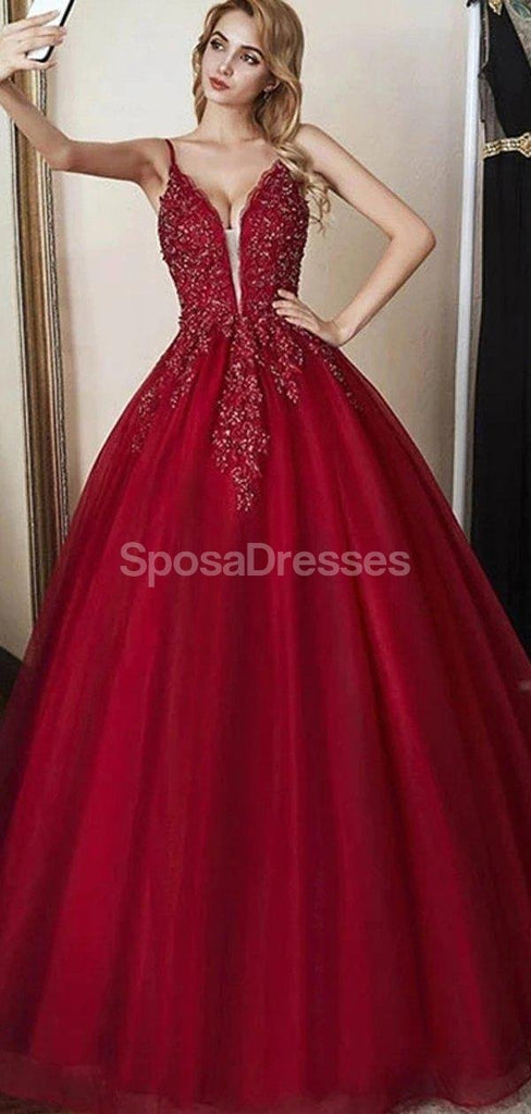 Dark Red Espaguete Correias Renda Beed A-line Long Evening Prom Dresses, Evening Party Prom Dresses, 12315