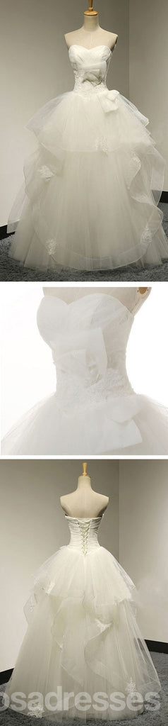 Design elegante querida tule branco vestidos de festa de casamento com laço, ata acima o vestido de noiva, WD0034