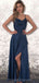 Simples Navy Spaghetti Straps Cheap Long Evening Prom Dresses, Evening Party Prom Dresses, 12348