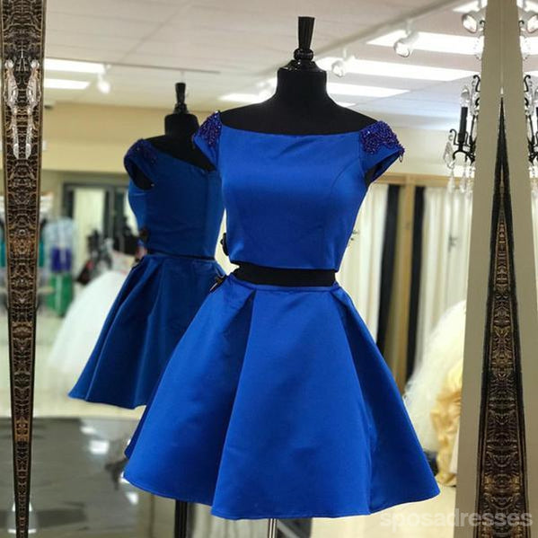 Vestidos de baile azuis simples e simples de duas peças com manga comprida, CM471