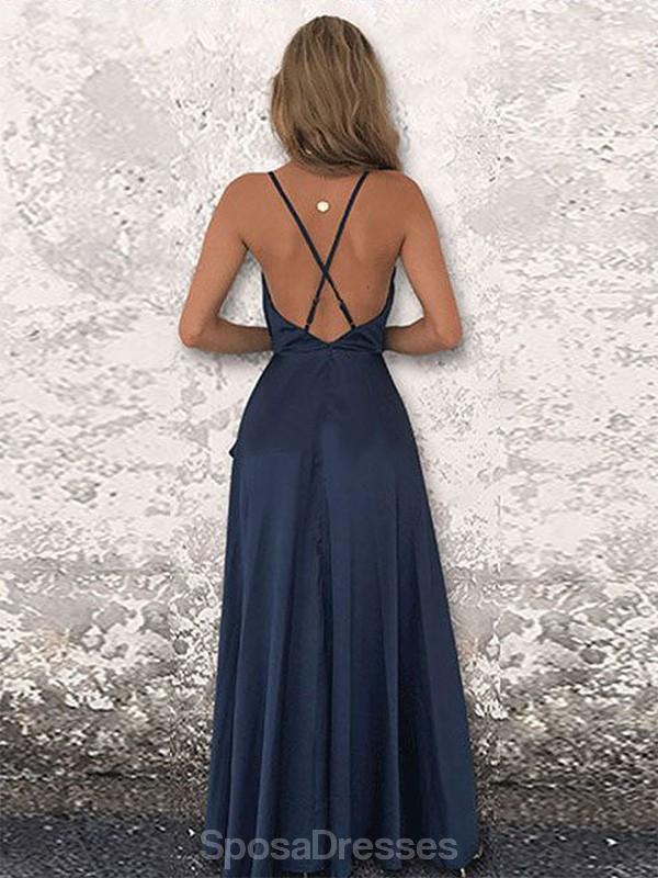 Simples Navy Spaghetti Straps Cheap Long Evening Prom Dresses, Evening Party Prom Dresses, 12348