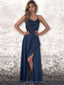 Simples bretelles spaghetti bleu marine longues robes de bal de soirée pas cher, robes de bal de soirée, 12348