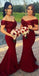 Robes de demoiselle d'honneur sirène bordeaux à épaules dénudées en ligne, WG248
