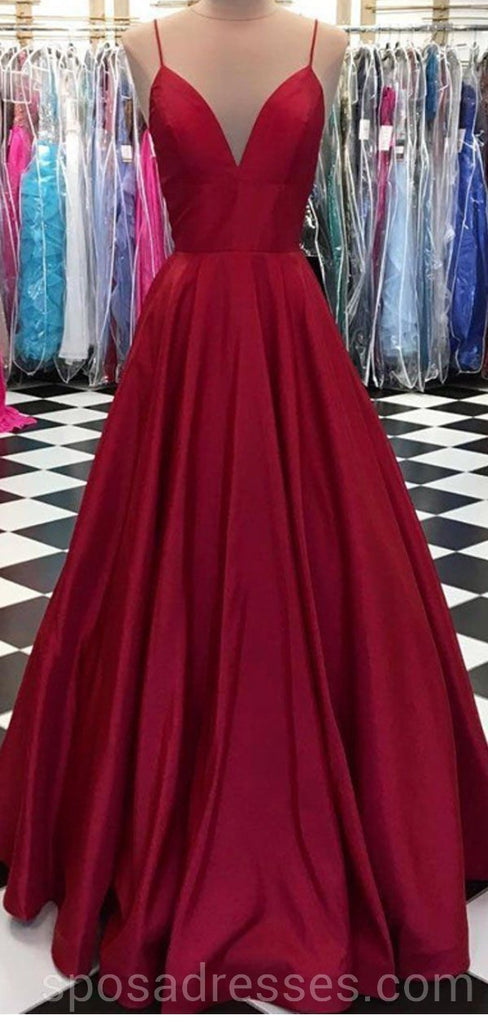 Robes de bal simples de soirée rouge foncé A-ligne longues, robes de bal personnalisées à bas prix, 18589