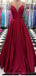 Simples vermelho escuro A-line Vestidos de baile de noite longa, vestidos baratos de baile de festa personalizada, 18589