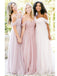 Fora do ombro Tulle A-line Dresses de dama de honra longa personalizadas, WG234