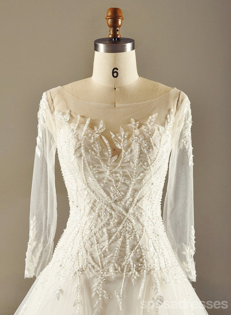 Langarmreichtaillenschnürsenkel mit Perlen versehene Hochzeitskleider, kundenspezifische gemachte Hochzeitskleider, preiswerte Hochzeitsbrautkleider, WD226