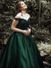 Εκτός ώμου σκούρο πράσινο A-line μακρά βραδινά φορέματα, φθηνά γλυκά 16 φορέματα, 18366
