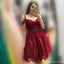 Fora do ombro Bonito Curto Renda Vestidos de baile vermelho escuro 2018, CM476