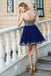 Chérie dentelle dorée perlée bleue courte robes de bal pas cher en ligne, CM569