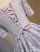 Κοντά μανίκια με γκρι δαντέλα Χαριτωμένα φορέματα Prom Homecoming, Προσιτά φορέματα με κοντό πάρτι Prom, Τέλεια φορέματα Homecoming, CM304