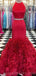 Zwei Stücke Halfter Red Mermaid Lange Abend Ballkleider Mit Taschen, Günstige Custom Party Ballkleider, 18604