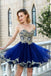 Querida renda de ouro frisada azul curto barato Homecoming vestidos on-line, CM569
