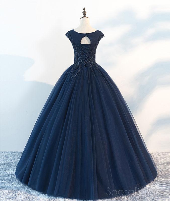 Navy Cap Hüllen Ball Gown Tulle Billig Lang Abend Prom Dresses, Custom Sweet16 Dresses, 18410