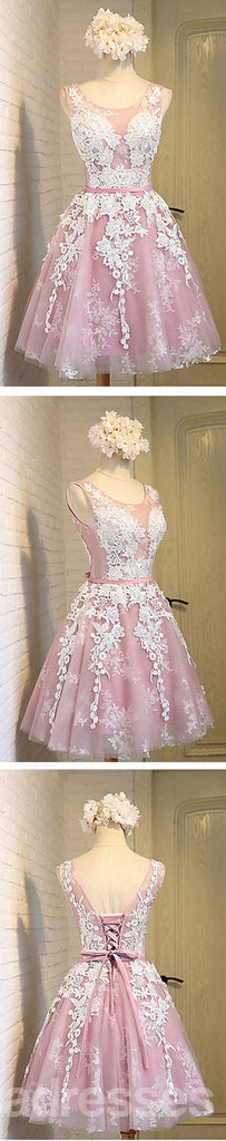 Off Schulter-Schuppen-Ausschnitt durch kurze rosa Heimkehr-Prom-Kleidkleider sehen, CM0025