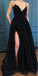 Sexy Side Slit Black Lace Long Evening Prom Robes, Robes de bal de fête personnalisées bon marché, 18572