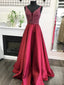 Σκούρο Κόκκινο Βαθύ V Ντεκολτέ σε μεγάλο Βαθμό διακοσμημένα με Χάντρες Μια γραμμή Μακρύ Βράδυ Φορέματα Prom, τη Δημοφιλή Φτηνή Καιρό 2018 Κόμμα Φορέματα Prom, 17261