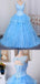 Dentelle bretelles robe de bal bleue longues robes de bal de soirée, pas cher personnalisé Sweet 16 robes, 18543