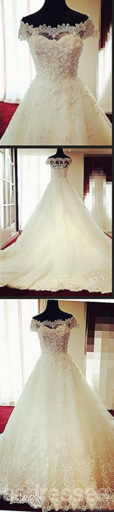 Magnífico de vestidos de festa de casamento de cadarço de vantagem de manga de gorro de ombro, vestidos de casamento, WD0004