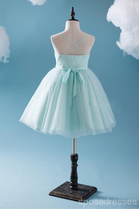 Süße Tiffany Blue Spaghetti Tulle Satin Blumenmädchen Dresses, Billig beliebte kleine Mädchen Dresses, FG050