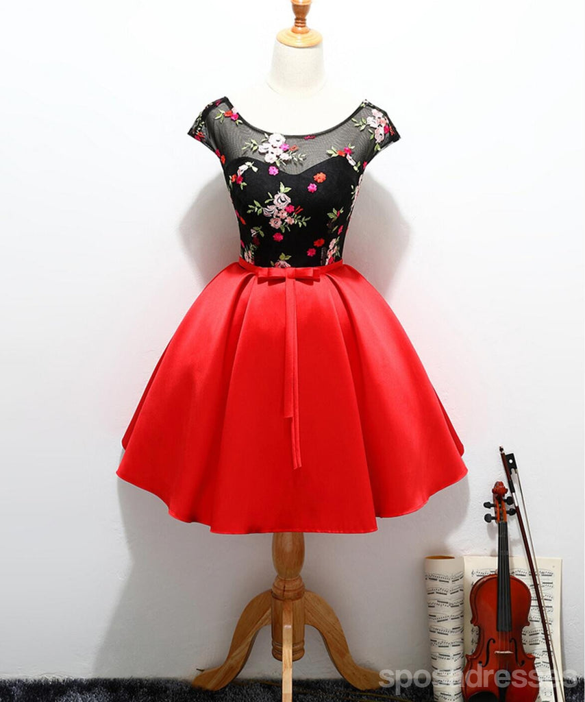 Καπέλο μανίκι Κόκκινο και μαύρο Χαριτωμένο Φόρεμα Prom Homecoming, Προσιτά Φορέματα Κοντών Πάρτι, Φορέματα Perfect Homecoming, CM324