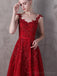 Dentelle bretelles rouge foncé A-ligne col en V pas cher longues robes de bal de soirée, robes de bal de soirée, 18645