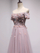 Fora do ombro roxo manga curta uma linha longa vestidos de baile, 17619