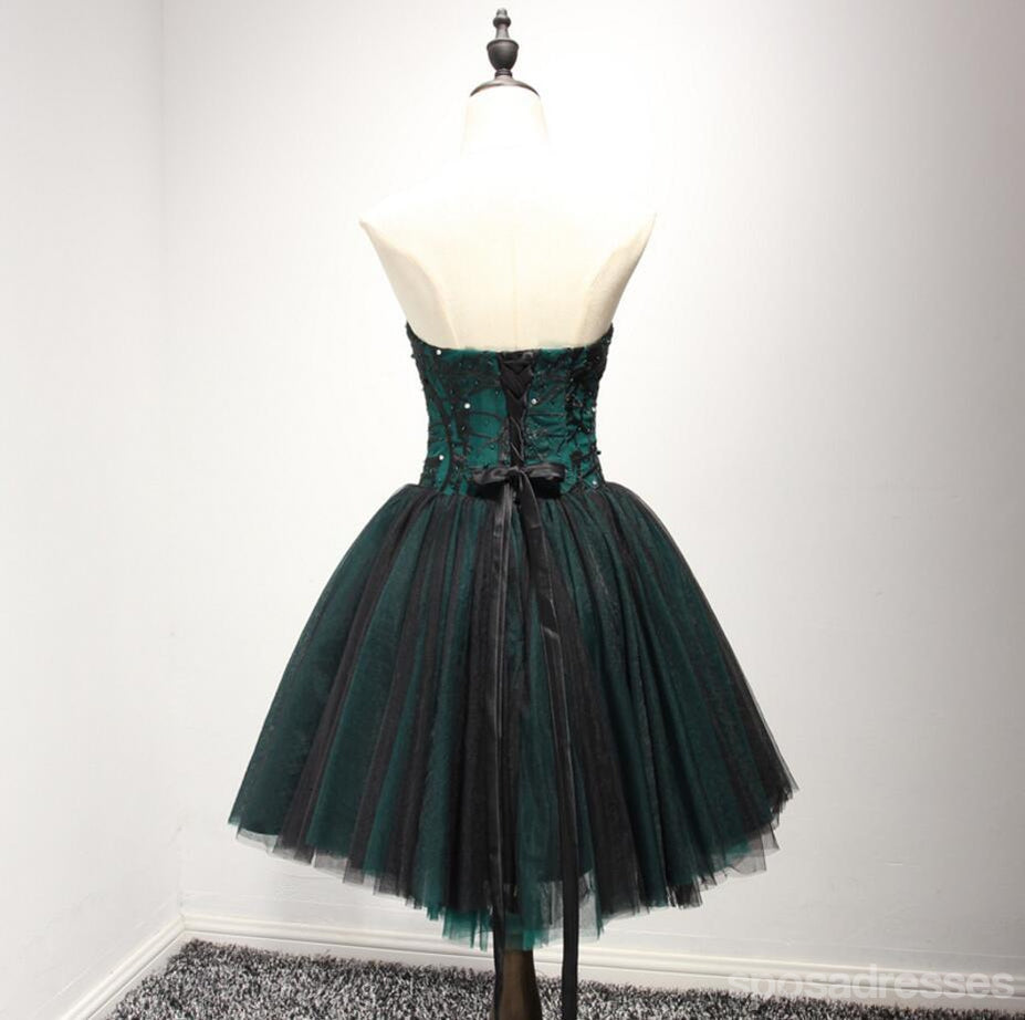 Strapless Dark Green Lace Tulle Homecoming Prom Dresses, CM237