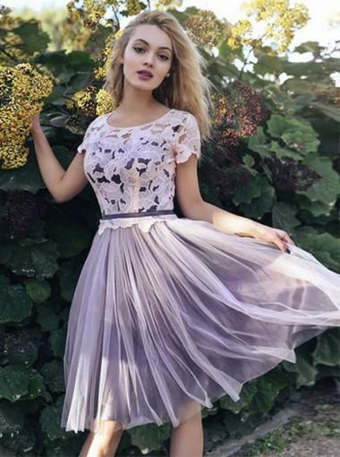 Manches à manches courtes Pale Purple Short Homecoming Dresses en ligne, CM653