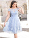 Off Shoulder Light Blue Lace Cheap Short Homecoming Dresses en ligne, CM656