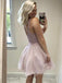 Blass Rosa V-Ausschnitt Backless Lace Billig Kurze Homecoming Kleider Online, CM657