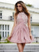 Dusty Pink High Neck Chiffon Φτηνά Κοντά Φορέματα Homecoming Online, CM622