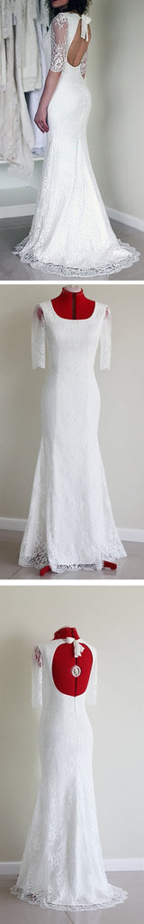 Δημοφιλές φόρεμα με γαμήλια γιορτή με σέξι μακρύ μανίκι με ανοιχτή πλάτη, λευκό δαντέλα, WD0041