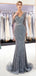 Mangas compridas Cinza Strass Fortemente Beaded Mermaid Evening Prom Dresses, Evening Party Prom Dresses, 12038