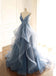 Dusty Blue V Neck Spaghetti Riemen Spitze Perlen Billig Abend Prom Dresses, Abend Party Prom Dresses, 12170