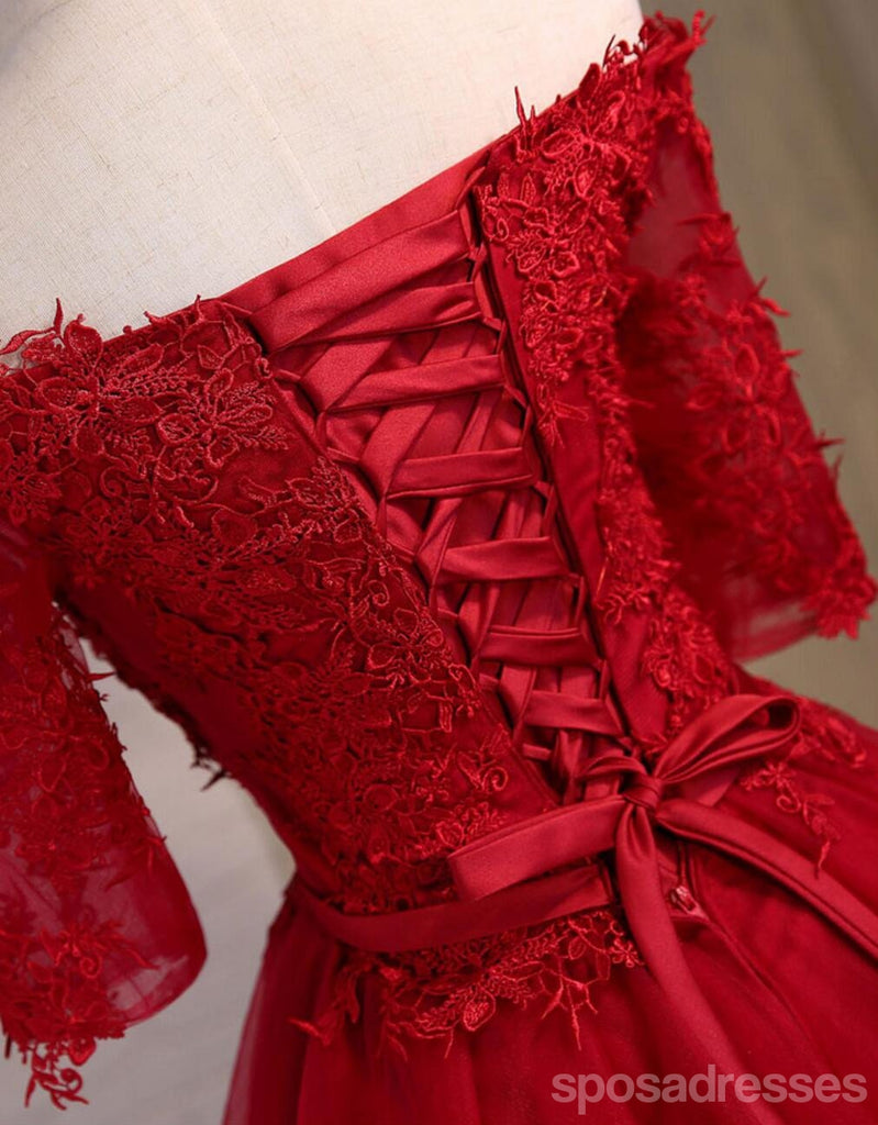 De l'épaule manche courte lacet rouge robes de bal d'étudiants de retour au foyer mignonnes, robes de bal d'étudiants du parti courtes abordables, robes de retour au foyer parfaites, CM307