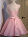 Pink See through Lace Cute Homecoming Prom Kleider, erschwingliche Short Party Prom Kleider, Perfekte Homecoming Kleider, CM308
