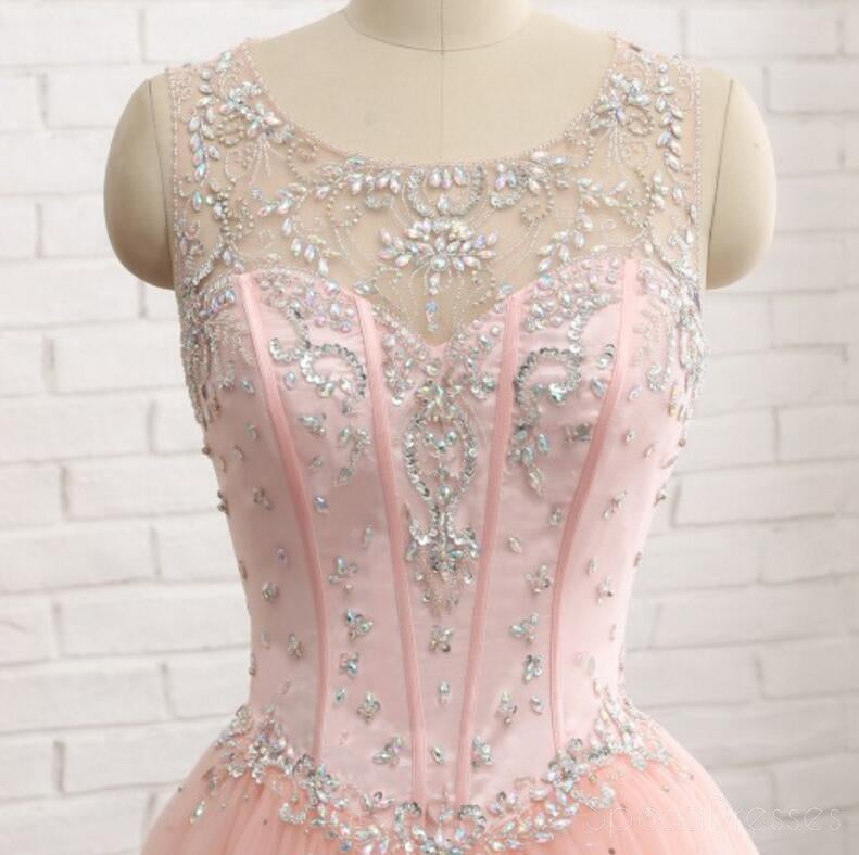 Sexy Open Back Scoop Neckline Blush Pink Abend Prom Kleider, Beliebte Beaded Party Prom Kleid, Custom Long Prom Kleider, Günstige formale Prom Kleid, 17153