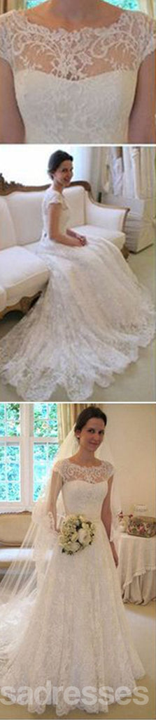 Long A-Line γύρω από το Λαιμό Ψευδαίσθηση Λευκό Lace Γάμο Φορέματα Κόμματος, WD0044